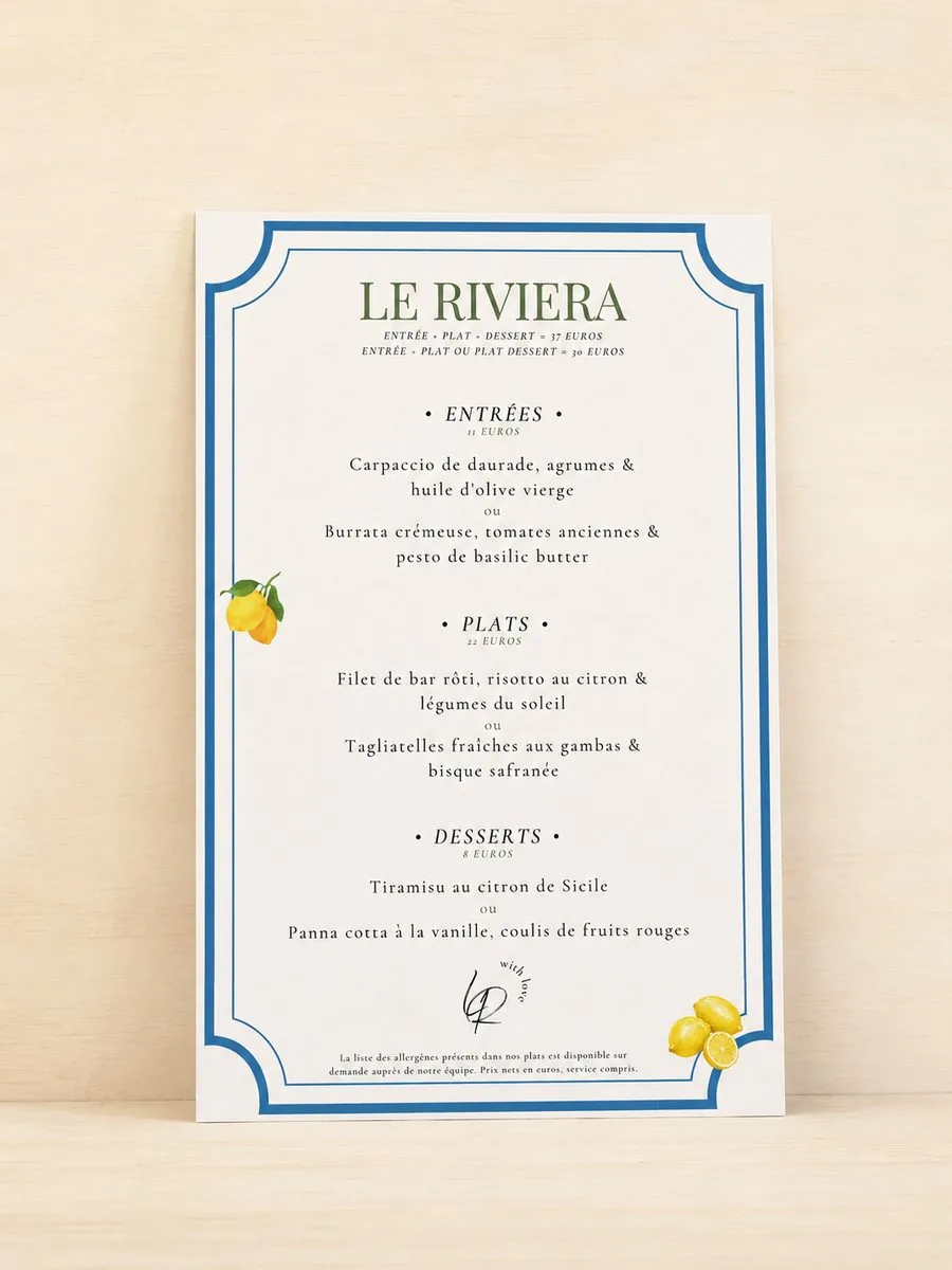 Menu de restaurant